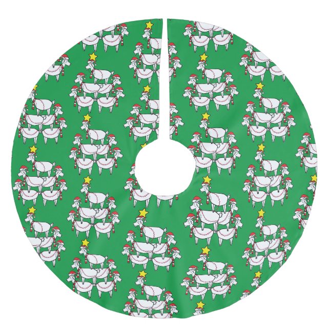 Jupon De Sapin En Polyester Brossé Chèvres Père Noël empilées (Devant)