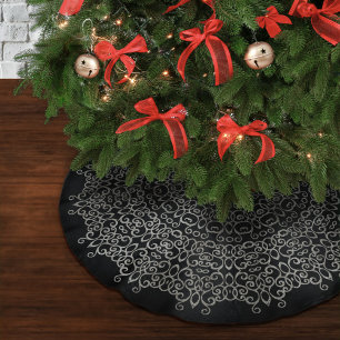 JUPON DE SAPIN EN POLYESTER BROSSÉ CHIC LUXE NOIR & ARGENT NOËL DAMASK GOTHIQUE