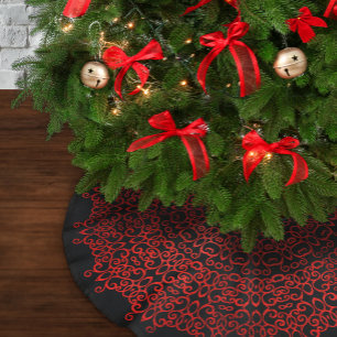 JUPON DE SAPIN EN POLYESTER BROSSÉ CHIC LUXE NOIR ET ROUGE NOËL DAMASK GOTHIQUE
