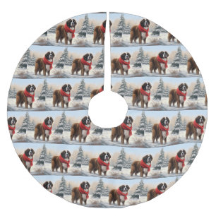Jupon De Sapin En Polyester Brossé Chien Saint-Bernard dans la neige de Noël