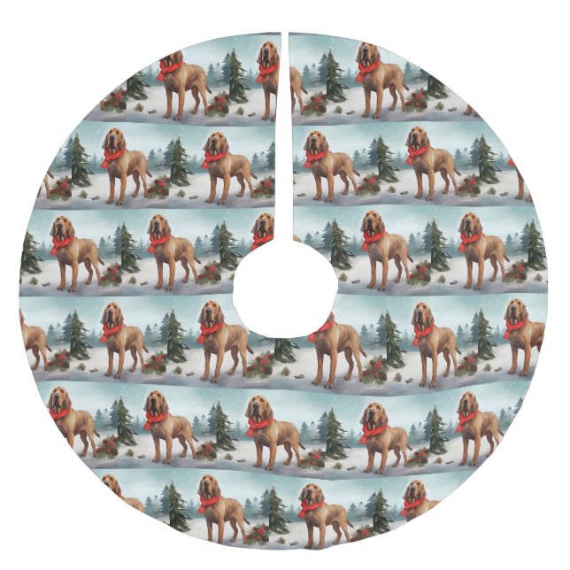 Jupon De Sapin En Polyester Brossé Chien sanglant à Noël de neige (Devant)