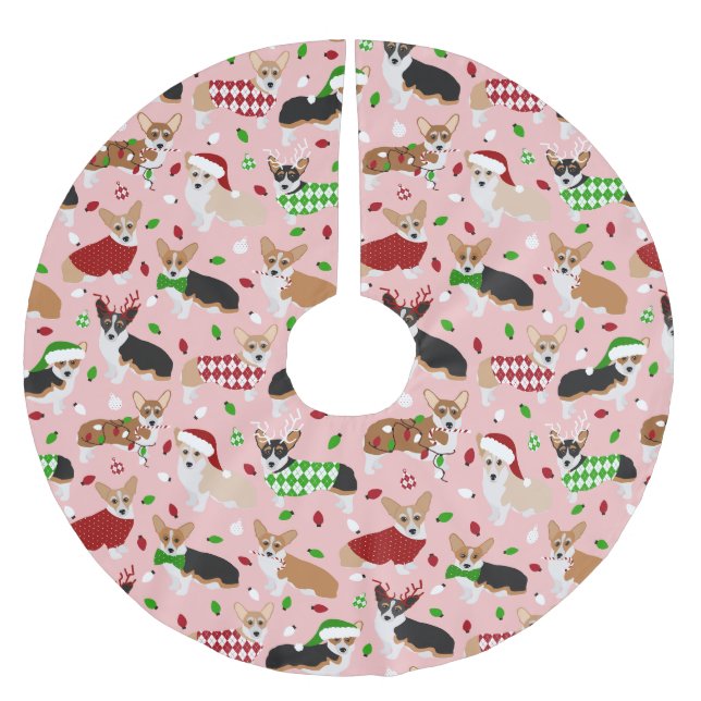 Jupon De Sapin En Polyester Brossé Chiens de Noël Chiens de Corgi Jupe en Polyester B (Devant)