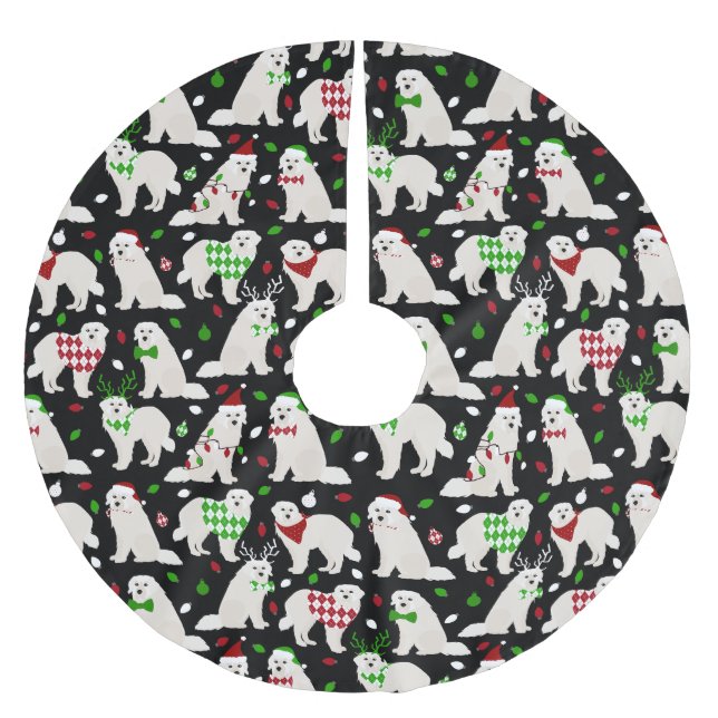 Jupon De Sapin En Polyester Brossé Chiens de Noël des Grands Pyrénées (Devant)