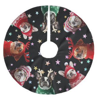Jupon De Sapin En Polyester Brossé Chiens mignons Étoiles colorées sur jupe d'arbre n