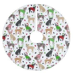 Jupon De Sapin En Polyester Brossé Chiens Pitbull de Noël