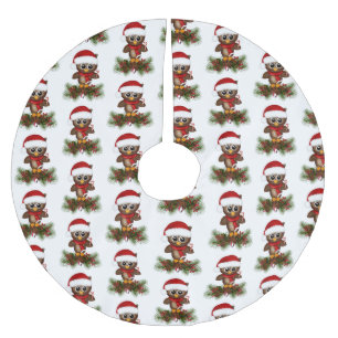Jupon De Sapin En Polyester Brossé Chouette de Noël mignonne sur la jupe d'arbre de b
