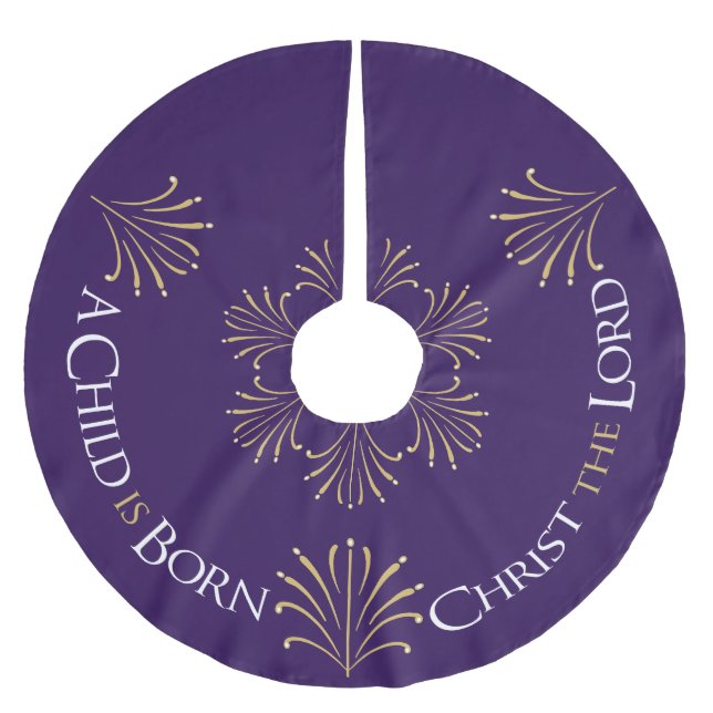 Jupon De Sapin En Polyester Brossé Christ est né Noël | Violet | (Devant)