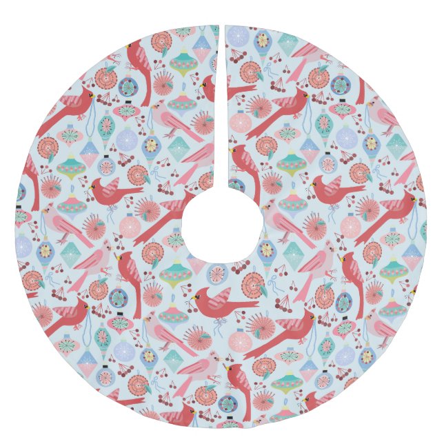 Jupon De Sapin En Polyester Brossé Christmas Cardinals Midcentury Modern (Devant)