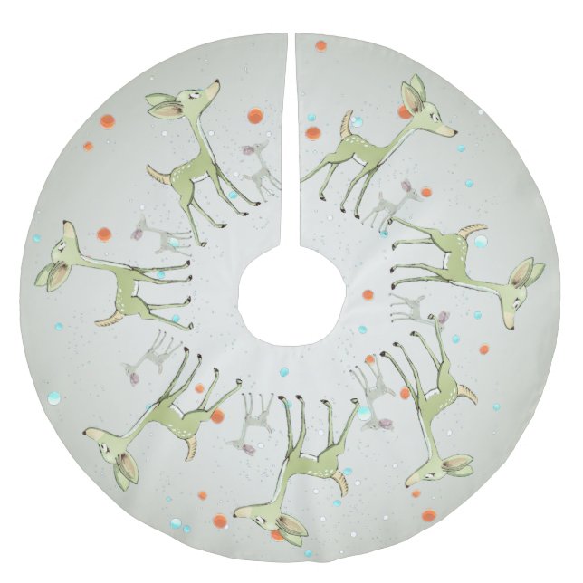 Jupon De Sapin En Polyester Brossé Christmas Celebration Green Deers Holidays Cute (Devant)