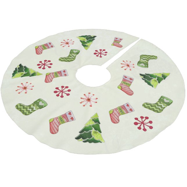 Jupon De Sapin En Polyester Brossé Christmas Tree and Stocking Whimsey (Angle)