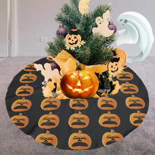 Jupon De Sapin En Polyester Brossé Citrouille d'Halloween Jack-o'-lantern Malheureux