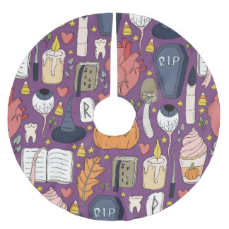 Jupon De Sapin En Polyester Brossé Citrouilles d'Halloween, motif sorcier sans coutur
