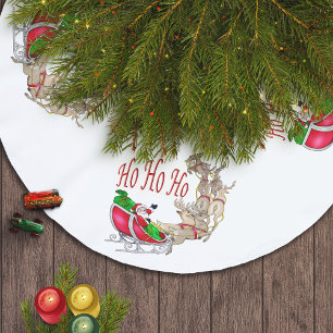 Jupon De Sapin En Polyester Brossé Classique père Noël Ho Ho Ho Sleigh Reindeer