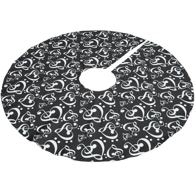 Jupon De Sapin En Polyester Brossé Clef Hearts Musique Thème Noir Et Blanc Noël (Angle)