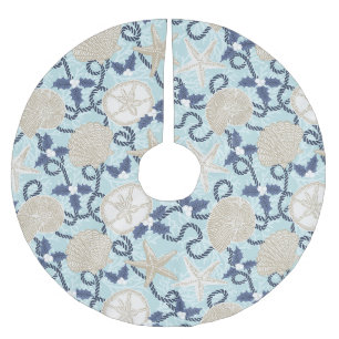 Jupon De Sapin En Polyester Brossé Coastère de Noël Coques de mer tropicale - Bleu