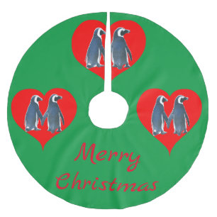 Jupon De Sapin En Polyester Brossé Coeur de couple de pingouins Inséparables Thunder