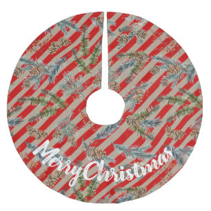 Jupon De Sapin En Polyester Brossé Cônes de pin épicéa rayés rouge festifs Kraft pour