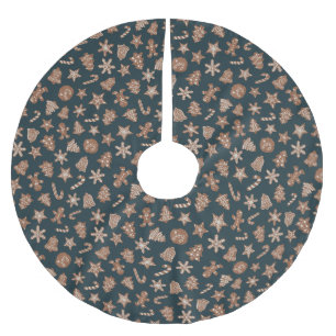 Jupon De Sapin En Polyester Brossé Cookies de Noël Motif Vert