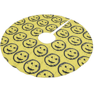 Jupon De Sapin En Polyester Brossé Cool Sardé Joyeux visage souriant motif jaune