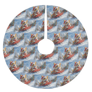 Jupon De Sapin En Polyester Brossé Corgi Dog in Sledge laissez passer Noël