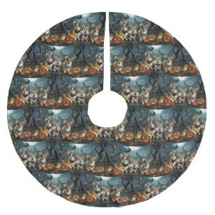 Jupon De Sapin En Polyester Brossé Corgi Halloween Éffrayant