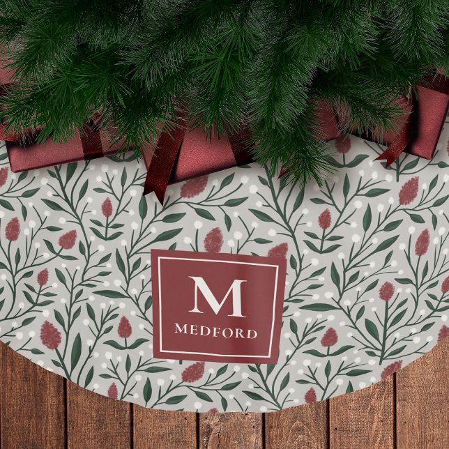 Jupon De Sapin En Polyester Brossé Cosy classique Floral Motif de Noël Monogramme (Créateur téléchargé)