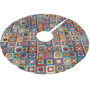 Jupon De Sapin En Polyester Brossé Couleur Carré Granny Crocheted