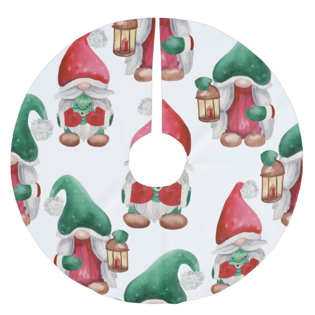 JUPON DE SAPIN EN POLYESTER BROSSÉ COULEUR D'EAU ROUGE & VERT NOËL GNOMES (Devant)