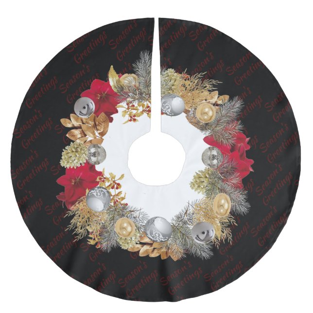 Jupon De Sapin En Polyester Brossé Couronne NOIRE de Noël (Devant)