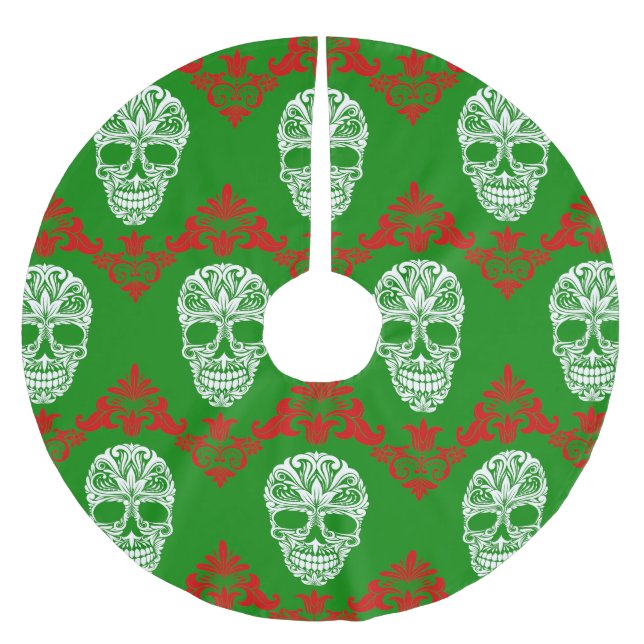 Jupon De Sapin En Polyester Brossé crâne de Noël gothique (Devant)