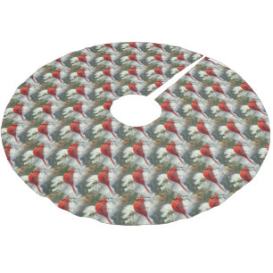 Jupon De Sapin En Polyester Brossé Crête de Noël Cardinal Oiseau Motif Arbre Jupe