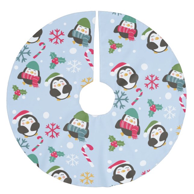 Jupon De Sapin En Polyester Brossé Cute Christmas Penguin (Devant)