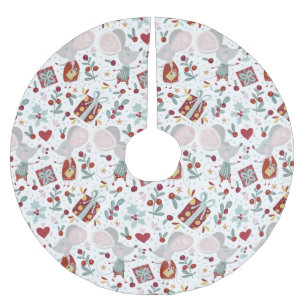 Jupon De Sapin En Polyester Brossé Cute Festive Mice Couple Motif
