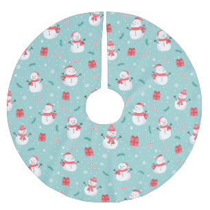 Jupon De Sapin En Polyester Brossé Cute Motif Snowman