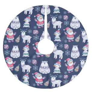 Jupon De Sapin En Polyester Brossé Cute Nordic Style Animals and Père Noël Motif