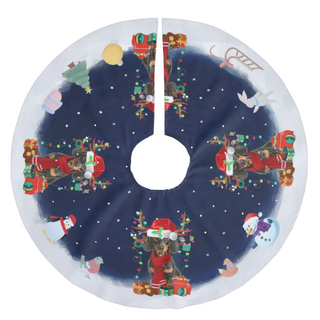 Jupon De Sapin En Polyester Brossé Dachshund Chien Laissez neiger (Devant)