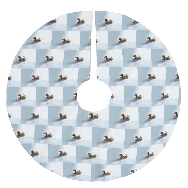 Jupon De Sapin En Polyester Brossé Dachshund hiver neige de Noël (Devant)