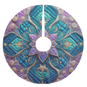 Jupon De Sapin En Polyester Brossé Décor bleu turquoise pourpre doré