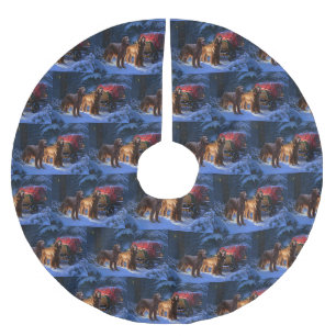 Jupon De Sapin En Polyester Brossé Décor de Noël au traîneau enneigé Setter Rouge Irl