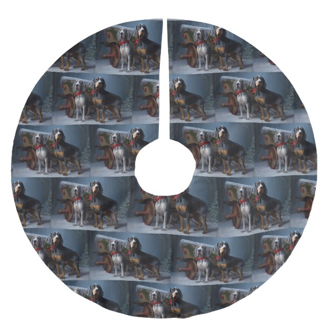 Jupon De Sapin En Polyester Brossé Décor de Noël Bluetick Coonhound Snowy Sleigh (Devant)