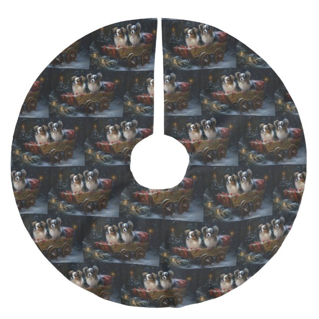 Jupon De Sapin En Polyester Brossé Décor de Noël Papillon Snowy Sleigh (Devant)