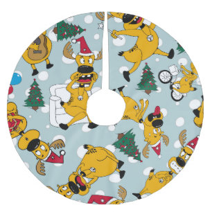 Jupon De Sapin En Polyester Brossé Deer Festive : Design Motif de Noël