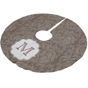 Jupon De Sapin En Polyester Brossé Dentelle Damas Imprimer Monogramme Arbre initiale 