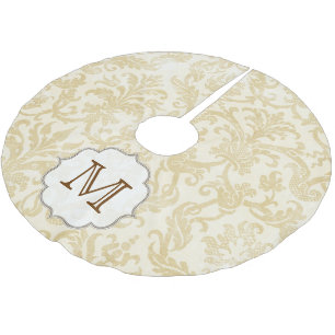 Jupon De Sapin En Polyester Brossé Dentelle en or Tan Damask Monogramme Jupe initiale