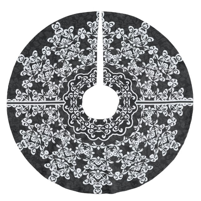 Jupon De Sapin En Polyester Brossé Dentelle florale blanche Damas noirs (Devant)