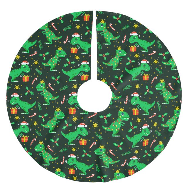 Jupon De Sapin En Polyester Brossé Dinosaures de Noël (Devant)