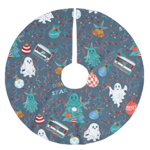 Jupon De Sapin En Polyester Brossé disco noël musique cassette fantôme