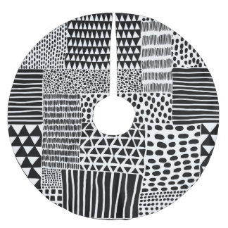 Jupon De Sapin En Polyester Brossé Doodle noir blanc : Ethnic Seamless