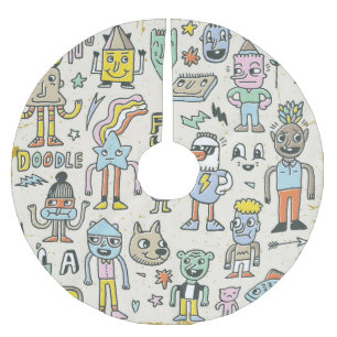Jupon De Sapin En Polyester Brossé Doodles Wacky : jeu de caractères Vintage