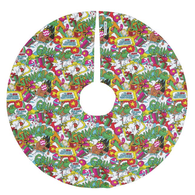 Jupon De Sapin En Polyester Brossé Dr. Seuss | Grinch Motif Coloré (Devant)